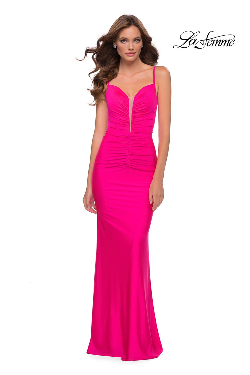 La Femme 29966 prom dress images.  La Femme 29966 is available in these colors: Neon Pink.
