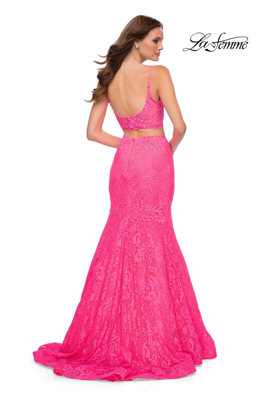 La Femme 29967 prom dress images.  La Femme 29967 is available in these colors: Neon Pink.