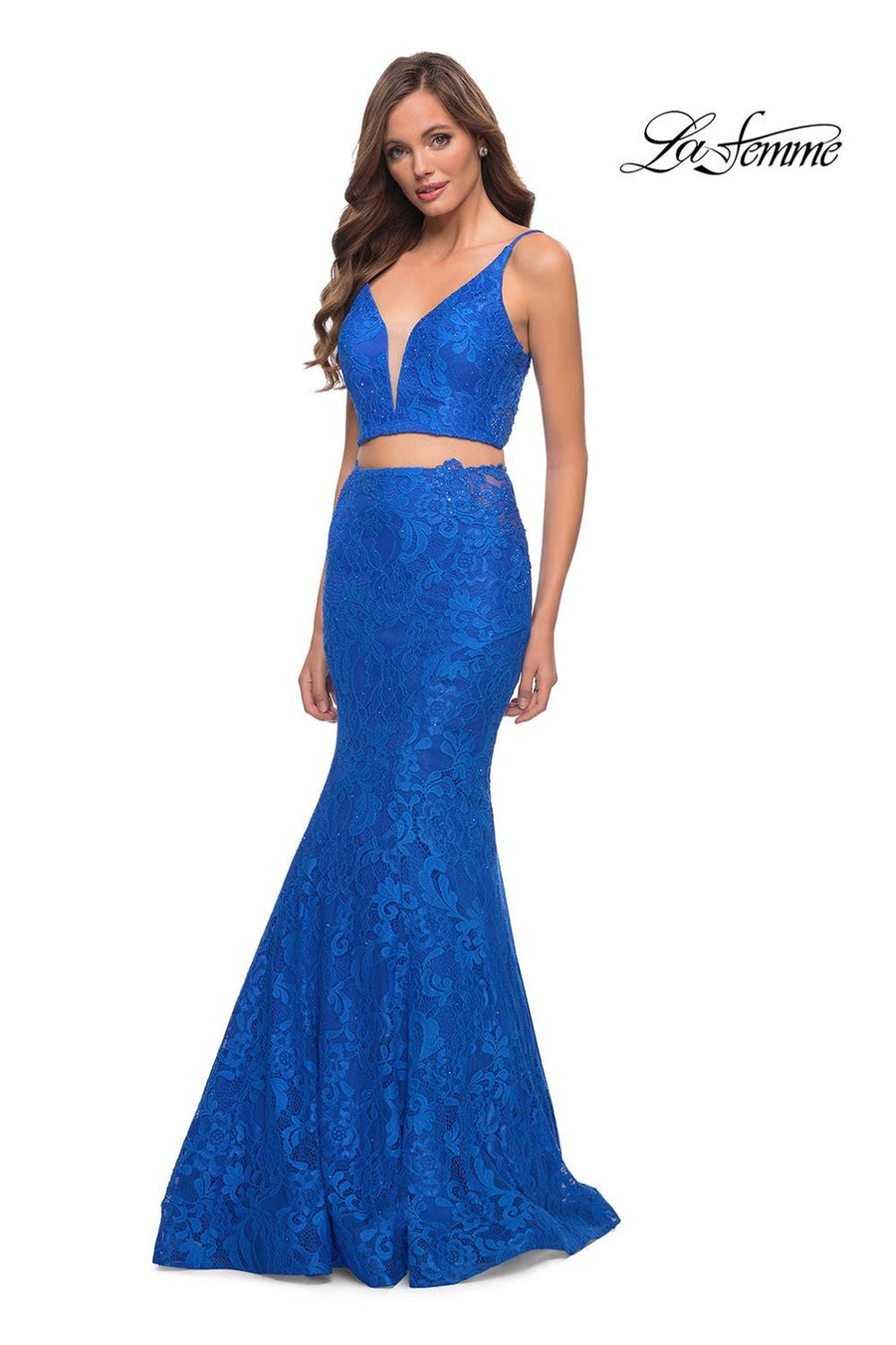 La Femme 29970 prom dress images.  La Femme 29970 is available in these colors: Pale Yellow, Royal Blue.