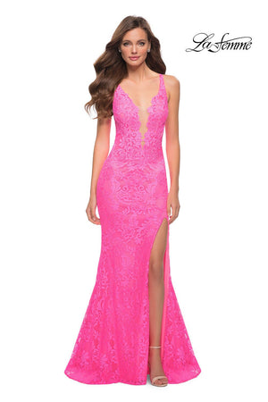 La Femme 29978 prom dress images.  La Femme 29978 is available in these colors: Neon Pink.