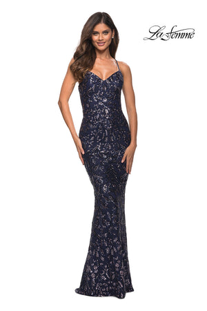 La Femme 30150 prom dress images.  La Femme 30150 is available in these colors: Indigo.