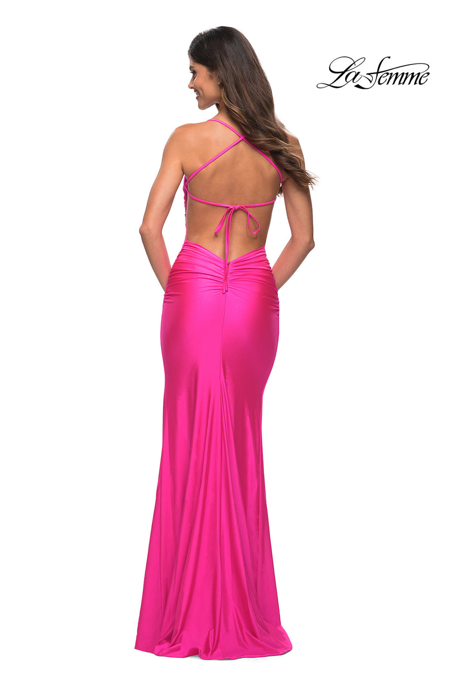 La Femme 30172 prom dress images.  La Femme 30172 is available in these colors: Neon Pink.