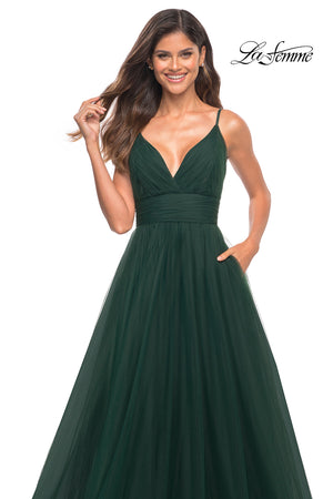 La Femme 30180 prom dress images.  La Femme 30180 is available in these colors: Cloud Blue, Dark Berry, Dark Emerald, Dusty Mauve.