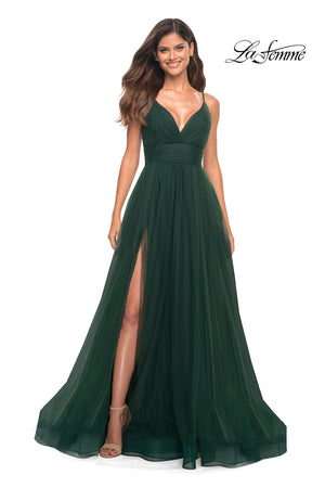 La Femme 30180 prom dress images.  La Femme 30180 is available in these colors: Cloud Blue, Dark Berry, Dark Emerald, Dusty Mauve.