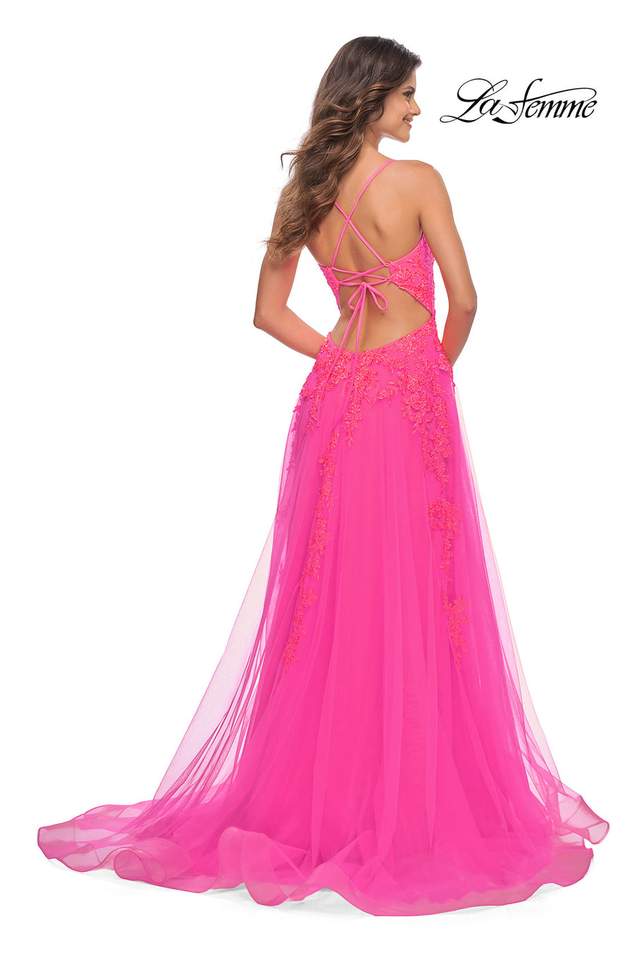 La Femme 30303 prom dress images.  La Femme 30303 is available in these colors: Neon Pink.