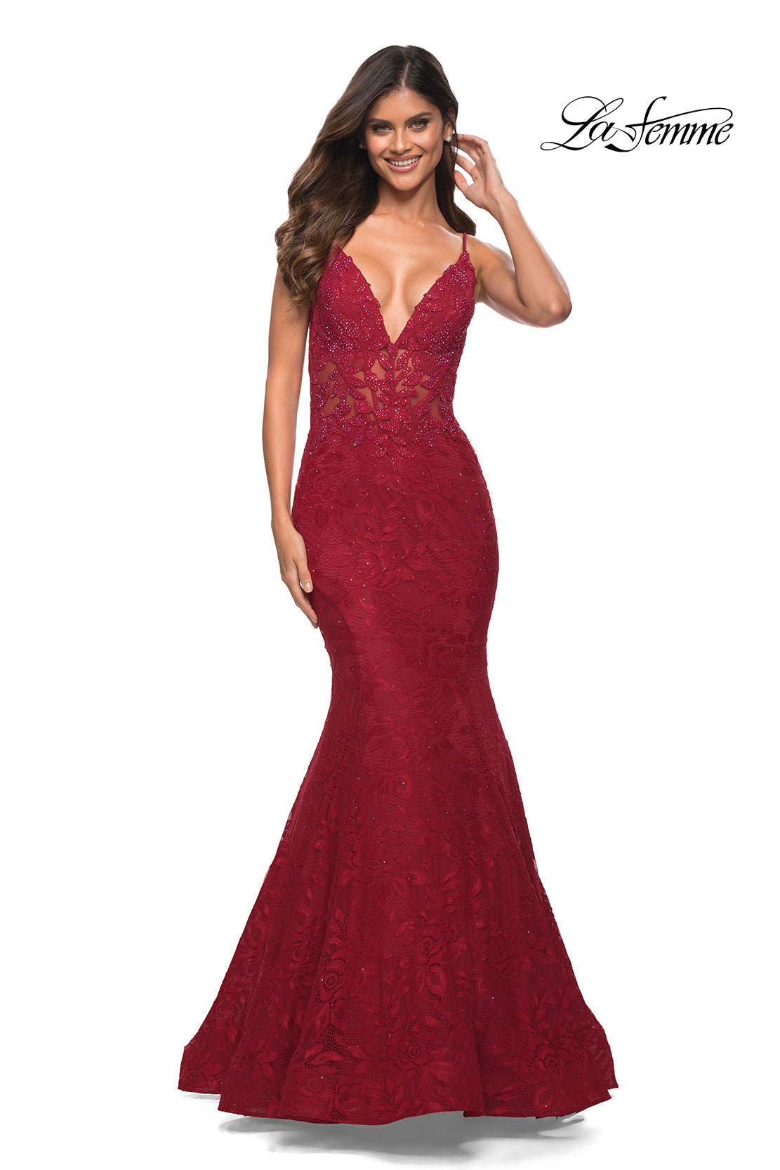 La Femme 30320 prom dress images.  La Femme 30320 is available in these colors: Black, Dark Emerald, Light Periwinkle, Red, Royal Blue.