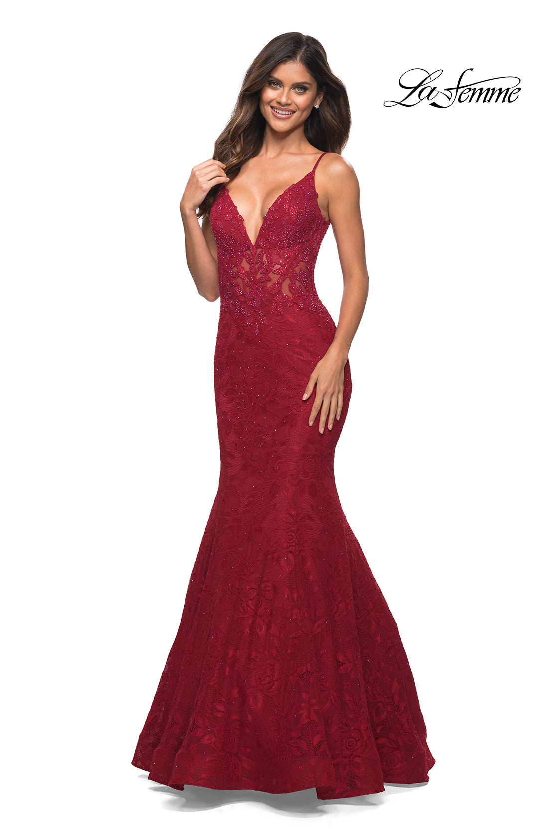 La Femme 30320 prom dress images.  La Femme 30320 is available in these colors: Black, Dark Emerald, Light Periwinkle, Red, Royal Blue.