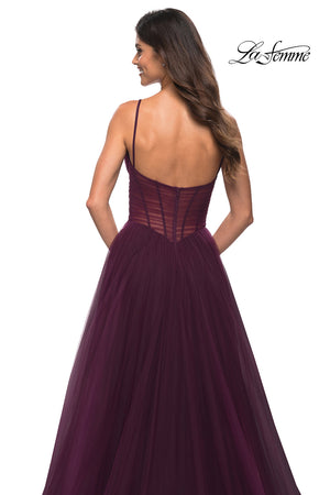 La Femme 30334 prom dress images.  La Femme 30334 is available in these colors: Black, Dark Berry, Dark Emerald, Navy.