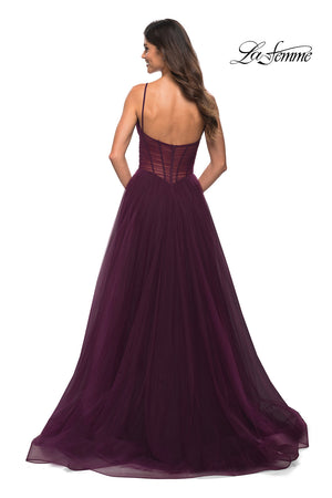 La Femme 30334 prom dress images.  La Femme 30334 is available in these colors: Black, Dark Berry, Dark Emerald, Navy.