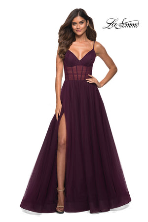 La Femme 30334 prom dress images.  La Femme 30334 is available in these colors: Black, Dark Berry, Dark Emerald, Navy.