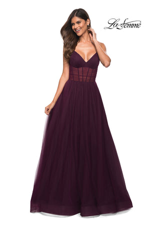 La Femme 30334 prom dress images.  La Femme 30334 is available in these colors: Black, Dark Berry, Dark Emerald, Navy.