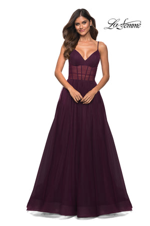 La Femme 30334 prom dress images.  La Femme 30334 is available in these colors: Black, Dark Berry, Dark Emerald, Navy.