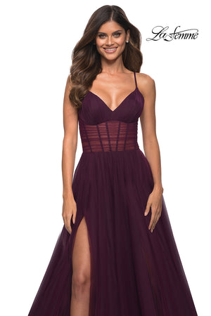 La Femme 30334 prom dress images.  La Femme 30334 is available in these colors: Black, Dark Berry, Dark Emerald, Navy.