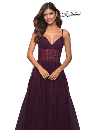 La Femme 30334 prom dress images.  La Femme 30334 is available in these colors: Black, Dark Berry, Dark Emerald, Navy.