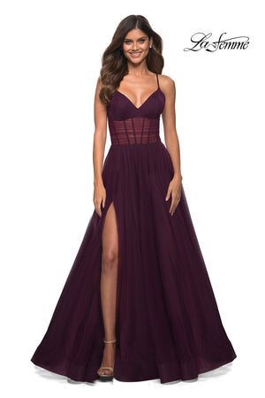 La Femme 30334 prom dress images.  La Femme 30334 is available in these colors: Black, Dark Berry, Dark Emerald, Navy.