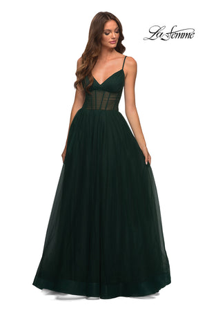 La Femme 30334 prom dress images.  La Femme 30334 is available in these colors: Black, Dark Berry, Dark Emerald, Navy.