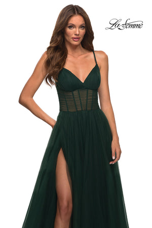 La Femme 30334 prom dress images.  La Femme 30334 is available in these colors: Black, Dark Berry, Dark Emerald, Navy.