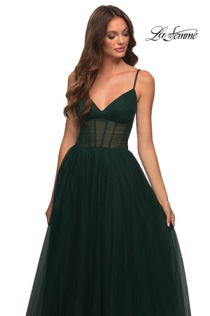 La Femme 30334 prom dress images.  La Femme 30334 is available in these colors: Black, Dark Berry, Dark Emerald, Navy.