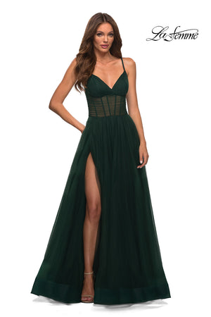 La Femme 30334 prom dress images.  La Femme 30334 is available in these colors: Black, Dark Berry, Dark Emerald, Navy.