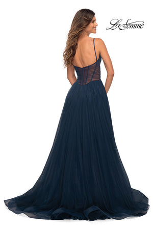 La Femme 30334 prom dress images.  La Femme 30334 is available in these colors: Black, Dark Berry, Dark Emerald, Navy.