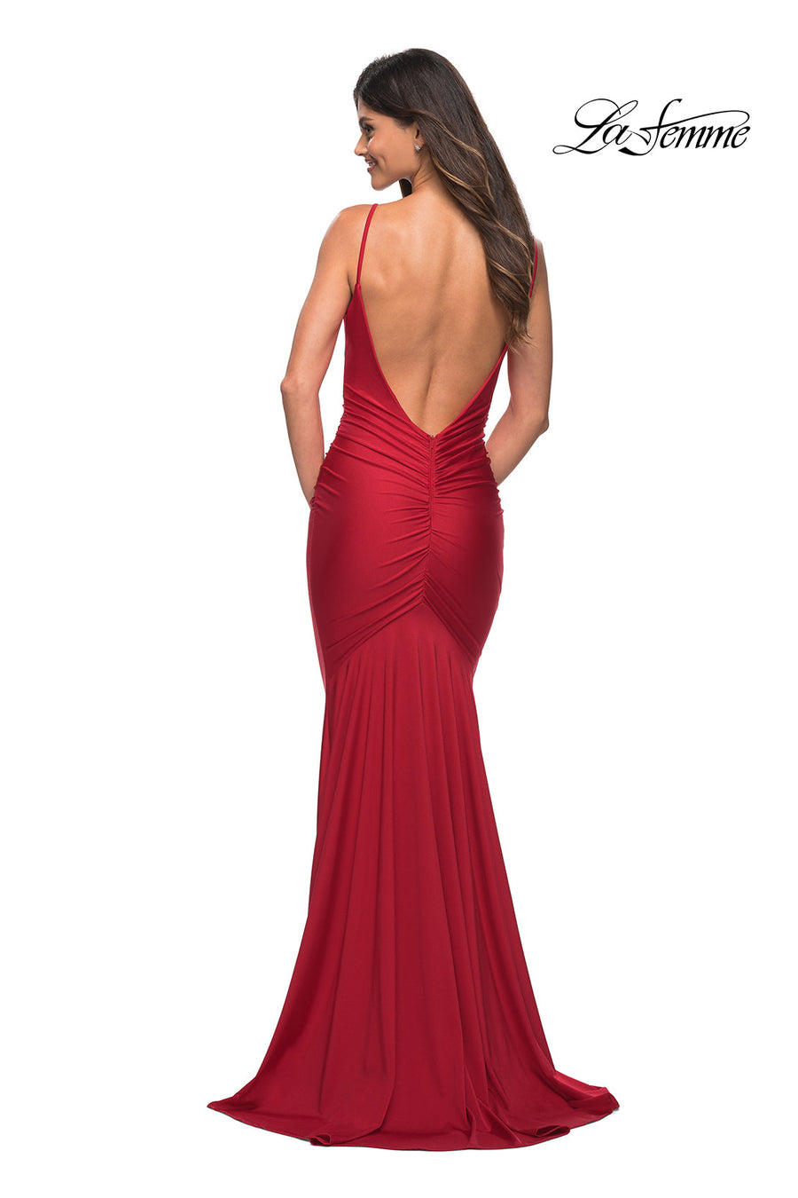La Femme 30366 prom dress images.  La Femme 30366 is available in these colors: Black, Red.
