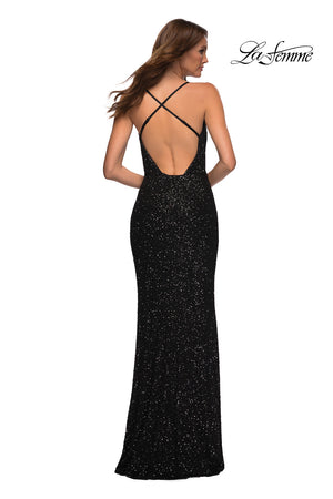 La Femme 30376 prom dress images.  La Femme 30376 is available in these colors: Black, Emerald, Red, White.