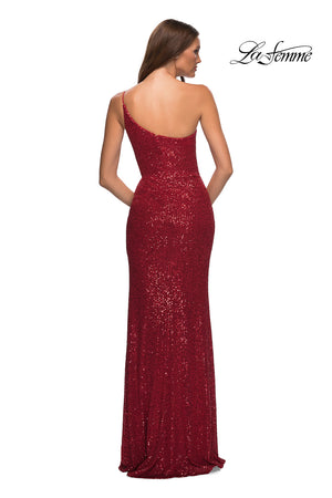 La Femme 30391 prom dress images.  La Femme 30391 is available in these colors: Black, Red, Royal Blue, White.