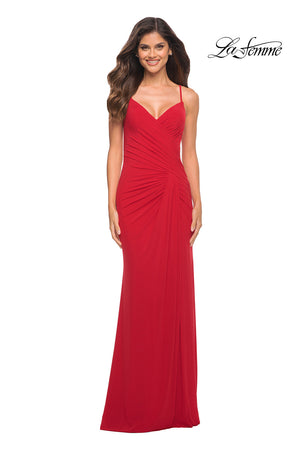 La Femme 30393 prom dress images.  La Femme 30393 is available in these colors: Emerald, Red, Royal Blue.