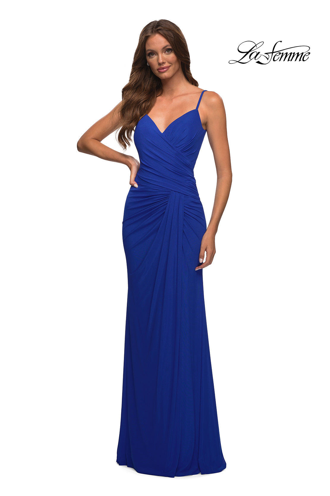 La Femme 30393 prom dress images.  La Femme 30393 is available in these colors: Emerald, Red, Royal Blue.