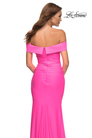 La Femme 30421 prom dress images.  La Femme 30421 is available in these colors: Hot Coral, Hot Pink, Yellow.