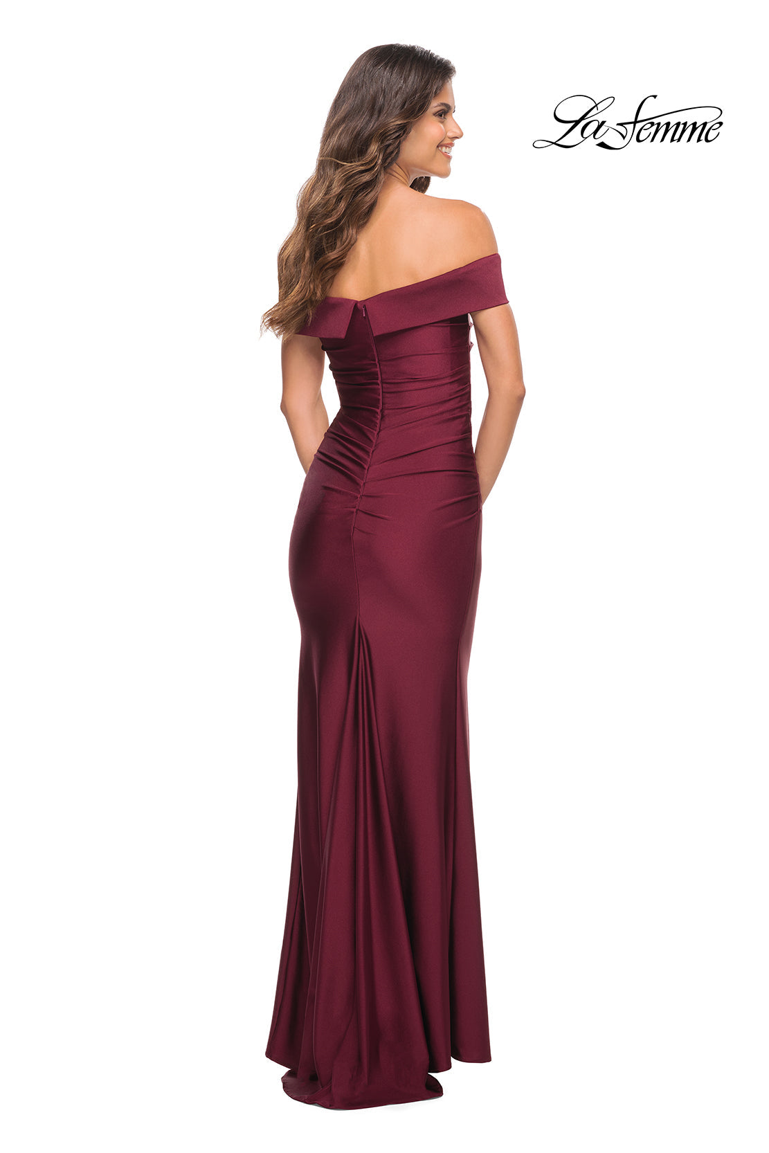 La Femme 30422 prom dress images.  La Femme 30422 is available in these colors: Emerald, Navy, Wine.