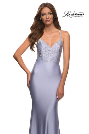 La Femme 30432 prom dress images.  La Femme 30432 is available in these colors: Black, Light Periwinkle, Mauve, Royal Blue.