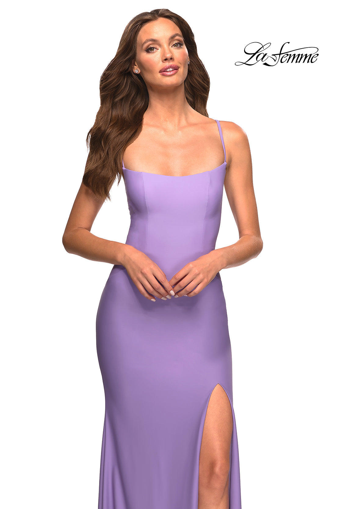 La Femme 30436 prom dress images.  La Femme 30436 is available in these colors: Berry, Cloud Blue, Periwinkle, Red.