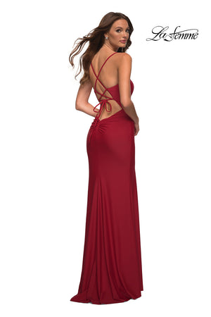 La Femme 30436 prom dress images.  La Femme 30436 is available in these colors: Berry, Cloud Blue, Periwinkle, Red.