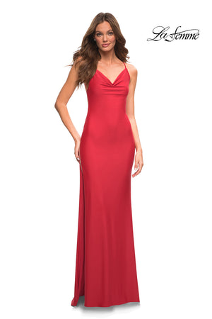 La Femme 30437 prom dress images.  La Femme 30437 is available in these colors: Black, Red.