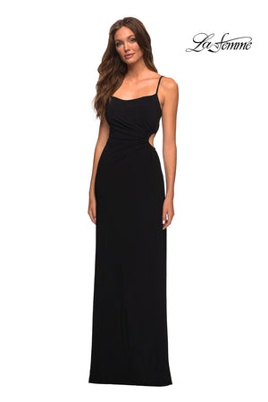 La Femme 30439 prom dress images.  La Femme 30439 is available in these colors: Black, Dark Emerald, Deep Red, White.