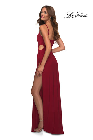 La Femme 30439 prom dress images.  La Femme 30439 is available in these colors: Black, Dark Emerald, Deep Red, White.