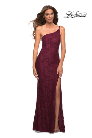 La Femme 30441 prom dress images.  La Femme 30441 is available in these colors: Dark Berry, Dark Emerald, Navy, Yellow.