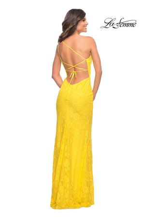 La Femme 30441 prom dress images.  La Femme 30441 is available in these colors: Dark Berry, Dark Emerald, Navy, Yellow.
