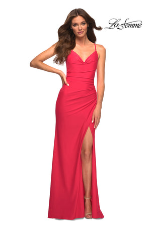 La Femme 30444 prom dress images.  La Femme 30444 is available in these colors: Hot Coral.