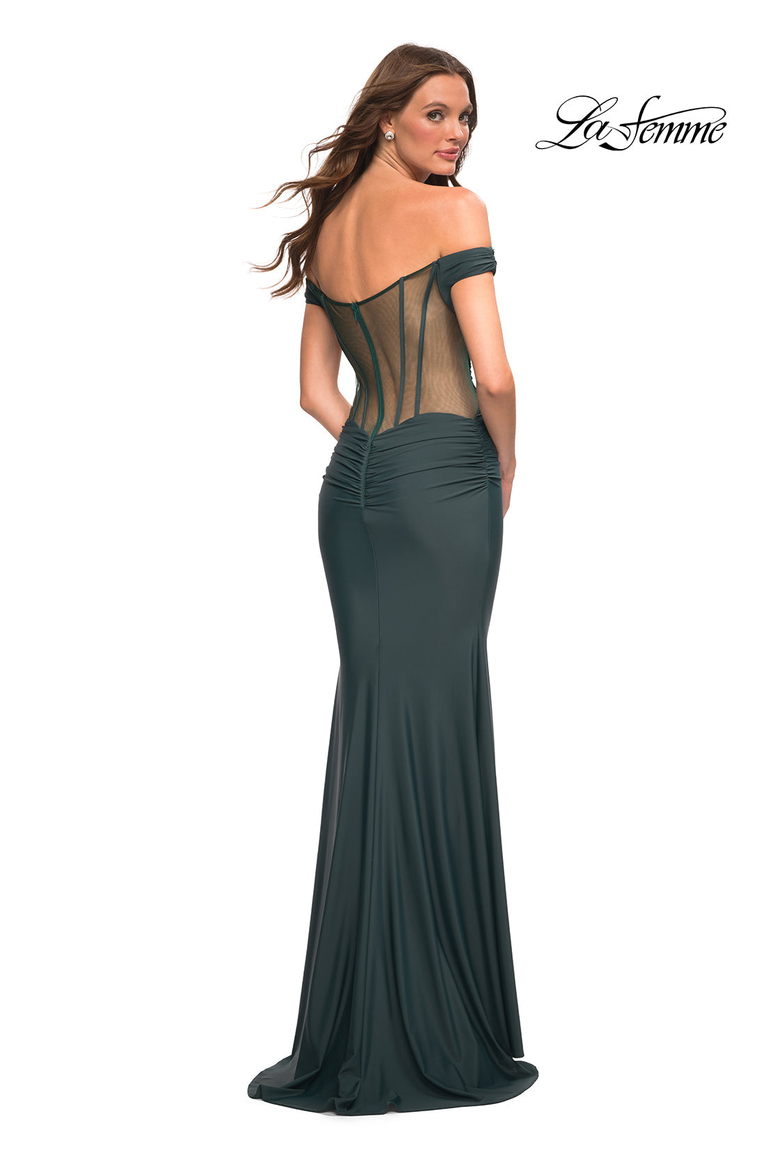 La Femme 30449 prom dress images.  La Femme 30449 is available in these colors: Black, Dark Emerald, Dark Wine.