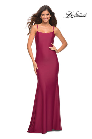 La Femme 30458 prom dress images.  La Femme 30458 is available in these colors: Berry, Black, Emerald, Navy, White.