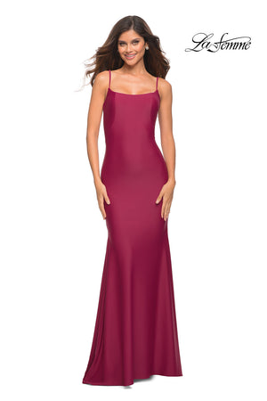 La Femme 30458 prom dress images.  La Femme 30458 is available in these colors: Berry, Black, Emerald, Navy, White.