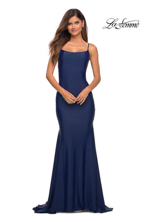 La Femme 30458 prom dress images.  La Femme 30458 is available in these colors: Berry, Black, Emerald, Navy, White.