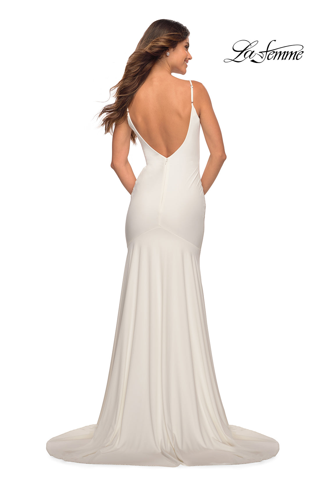 La Femme 30458 prom dress images.  La Femme 30458 is available in these colors: Berry, Black, Emerald, Navy, White.