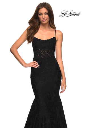 La Femme 30467 prom dress images.  La Femme 30467 is available in these colors: Black, Dark Berry, Navy.