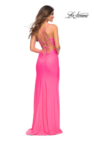 La Femme 30470 prom dress images.  La Femme 30470 is available in these colors: Neon Coral, Neon Pink.