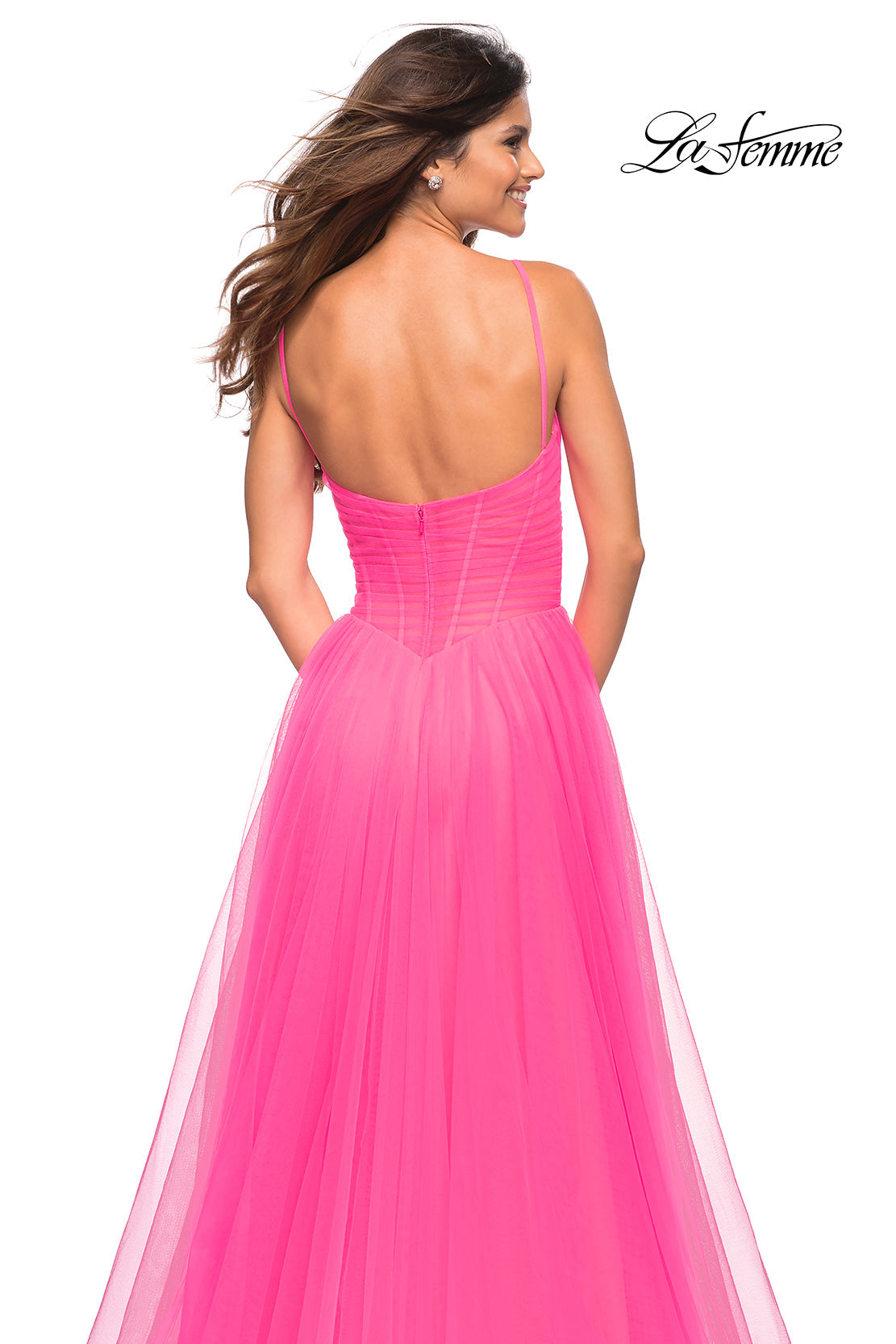 La Femme 30472 prom dress images.  La Femme 30472 is available in these colors: Neon Pink.