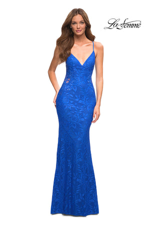 La Femme 30474 prom dress images.  La Femme 30474 is available in these colors: Black, Dark Berry, Light Periwinkle, Pale Yellow, Royal Blue.