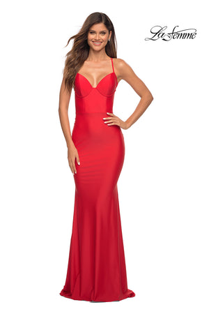 La Femme 30491 prom dress images.  La Femme 30491 is available in these colors: Black, Red, Royal Blue.